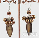 Lovely Cluster Style Dyed Brown Freshwater Pearl And Eye Shape Shell Earrings