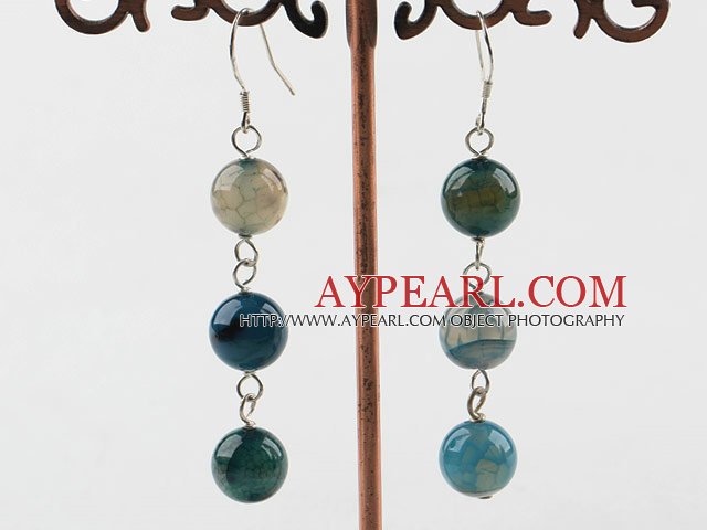 Fashion Internal Burst Pattern Blue Agate Dangle Earrings With Fish Hook