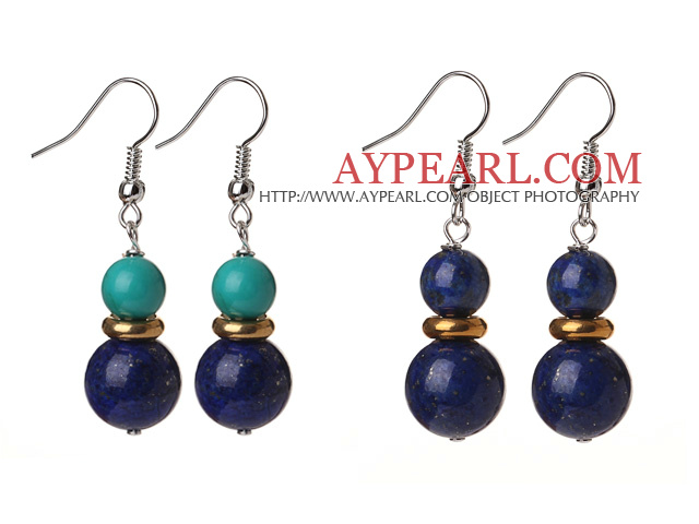 2 τμχ Fashion Style 12 χιλιοστά φυσικό Lapis μπάλα και Turquoise Σκουλαρίκια