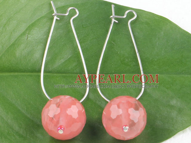 Fashion Simple Style Faceted 14Mm Cherry Quartz Ball Drop Earrings With Hoop Earwires