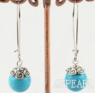 Fashion 12Mm Round Blue Turquoise Drop Earrings With Hoop Earwires
