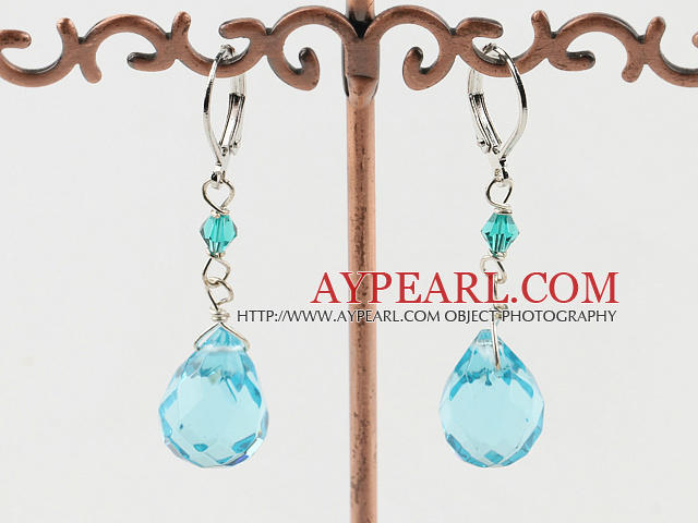 Nice Blue Series Teardrop Crystal Loop Charm Earrings With Lever Back Hook