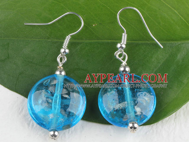 lovely round shape blue colored glaze earrings