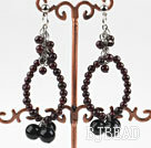 Nouveau design de style grenat grand et noir boucles d'oreilles perle