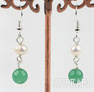 Lovely Style White Freshwater Pearl and Aventurine Earrings