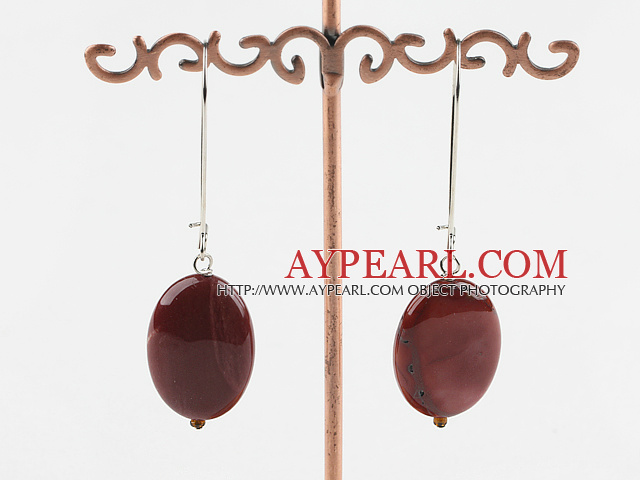 Simple Style 10*20Mm Oval Silver Leaf Agate Dangle Earrings With Hoop Earwires