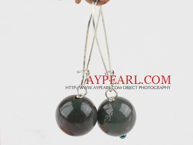 Lovely Short Style 14Mm Round Indian Agate Drop Earrings With Hook Earwires