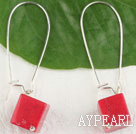 Nice Short Style Cubic Red Coral Dangle Earrings With Hook Earwires