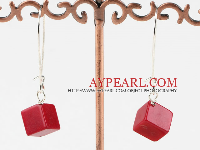 Nice Short Style Cubic Red Coral Dangle Earrings With Hook Earwires