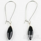 Natural Black Agate Teardrop Earrings With Hook Earwires