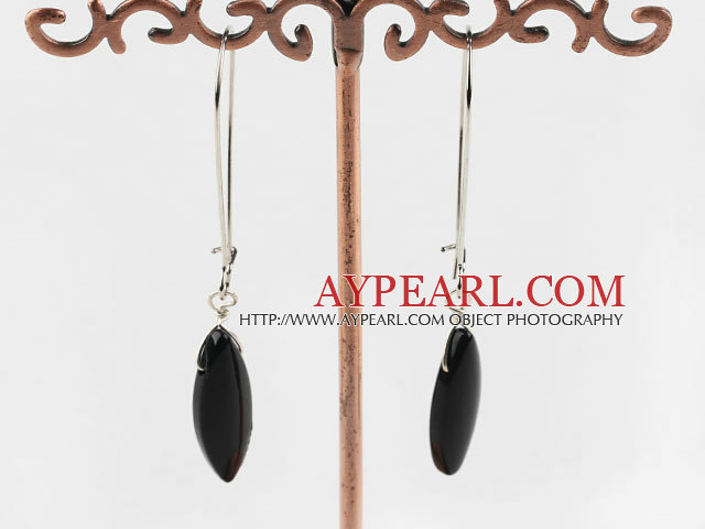 Natural Black Agate Teardrop Earrings With Hook Earwires