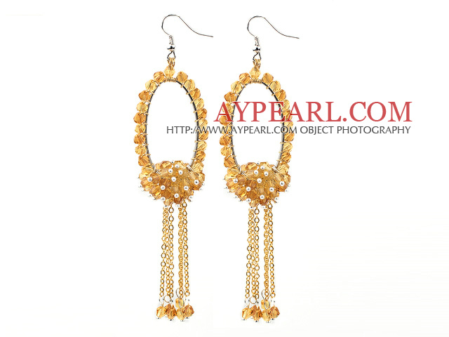 Fashion Style Faceted Citrine Long Dangle Tassel Earrings with Big Hoop