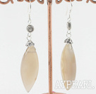 Fashion Leaf Shape Natural Gray Agate Metal Charm Dangle Earrings With Fish Hook