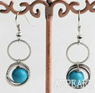 Lovely Short Style 8Mm Blue Turquoise And Loop Metal Ring Charm Earrings