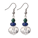 Simple Fashion Design Pumpkin Shape Natural White Crystal And Green Phoenix Stone And Lapis Dangle Earrings