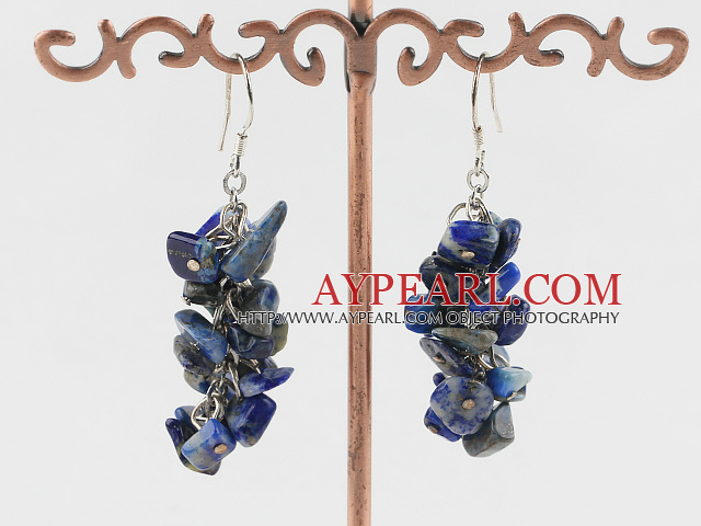 Fashion Cluster Style Lapis Chips Stone Link Dangle Earrings With Fish Hook