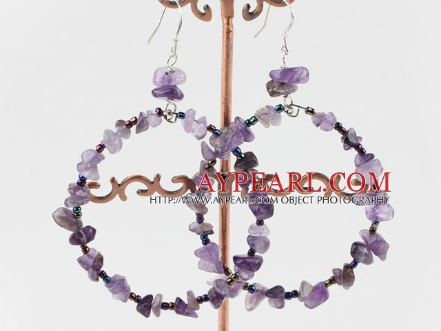 Large-diameter circle natural amethyst earrings