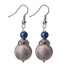 Wholesale Vintage Gray Moonstone Ball And Lapis Bead Earrings With Petal Shape Tibet Silver