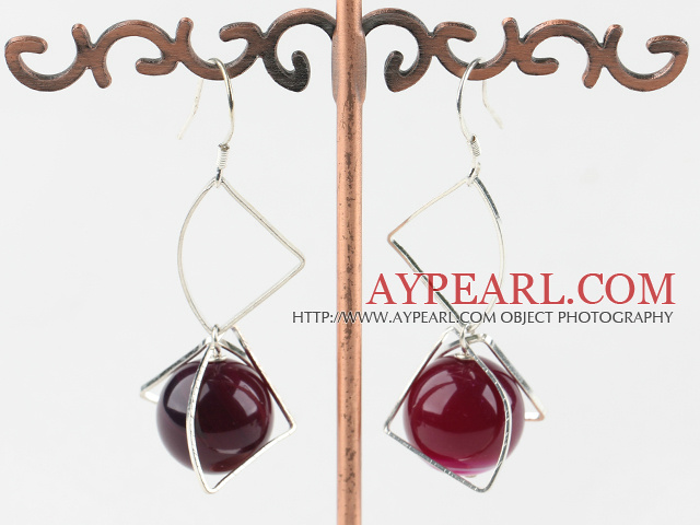 Nice Short Style 14Mm Purple Agate And Loop Charm Dangle Earrings With Fish Hook