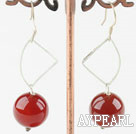 Nice Faceted 14Mm Round Red Agate Ball Loop Dangle Earrings With Fish Hook