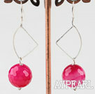 Faceted 14Mm Round Pink Agate Loop Dangle Earrings With Fish Hook