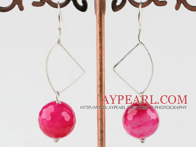 Faceted 14Mm Round Pink Agate Loop Dangle Earrings With Fish Hook