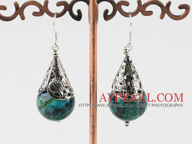 Lovely 16Mm Round Phoenix Stone And Horn Shape Charm Drop Earrings With Fish Hook
