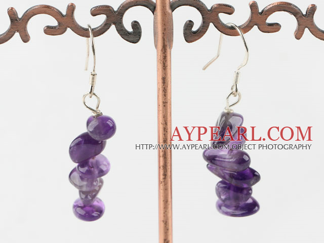 Lovely Layer Natural Amethyst Chips Stone Dangle Earrings With Fish Hook