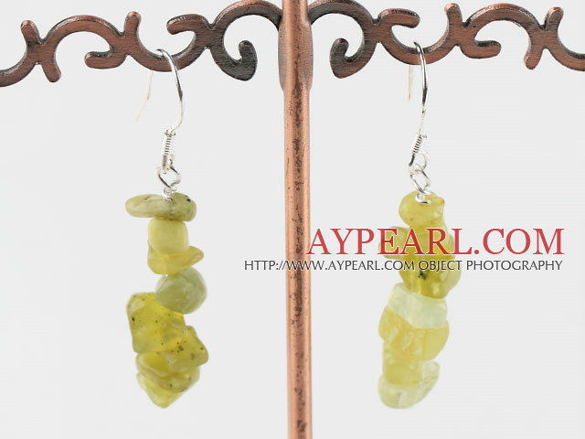 Lovely Layered Yellow Olive Stone Dangle Earrings With Fish Hook