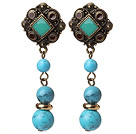 Rond bleu turquoise de style tibétain Vintage Boucles d'oreilles perles