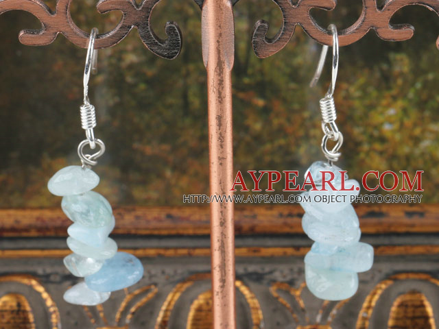 Fashion Sapphire Blue Chipped Aquamarine Dangle Earrings With Fish Hook