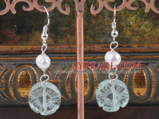 Suisse Blue taillé cristal bleu boucles d'oreilles perle blanche