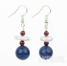 Fashion White Coin Pearl Garnet And Round Lapis Dangle Earrings With Fish Hook