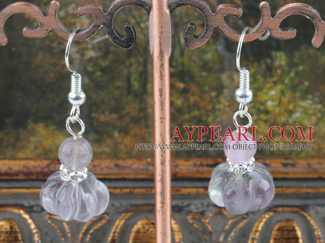 Fashion Round And Pumpkin Shape Rainbow Flourite Dangle Earrings With Fish Hook