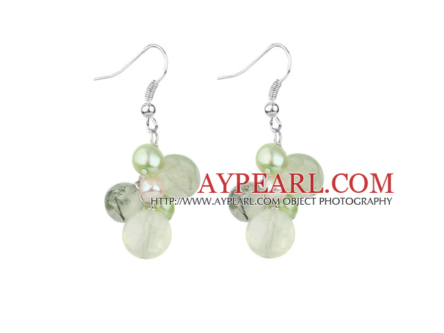 Assorted Green Freshwater Pearl and Green Rutilated Quartz Earrings