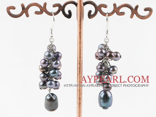 grappes noires de style boucles d'oreilles perle