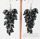 Cluster Style Round Black Agate Ball Loop Chain Dangle Earrings With Fish Hook