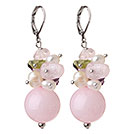 Mode, Schöne Rose Quartz Olivin Perlen-Ohrringe mit Amethyst Lever Zurück Haken