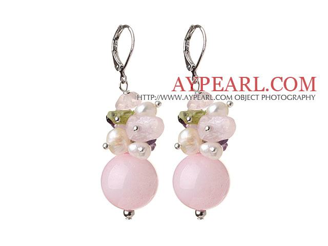 Mode Beautiful Rose Quartz Olivine Pearl Ametist örhängen med Lever Tillbaka Hook