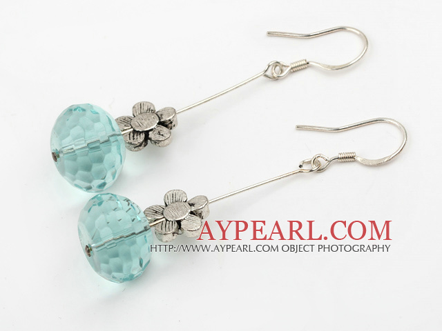 Lovely Simple Style Switzerland Blue Crystal And Flower Charm Dangle Earrings