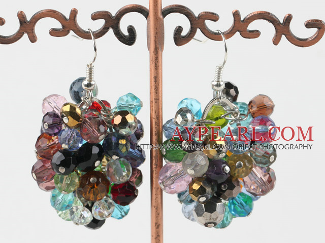 Lovely Cluster Style Colorful Crystal Loop Dangle Earrings With Fish Hook