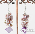 naturelles mauve perles et boucles d'oreilles coquille