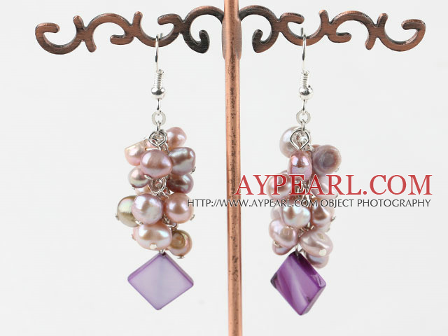 naturelles mauve perles et boucles d'oreilles coquille