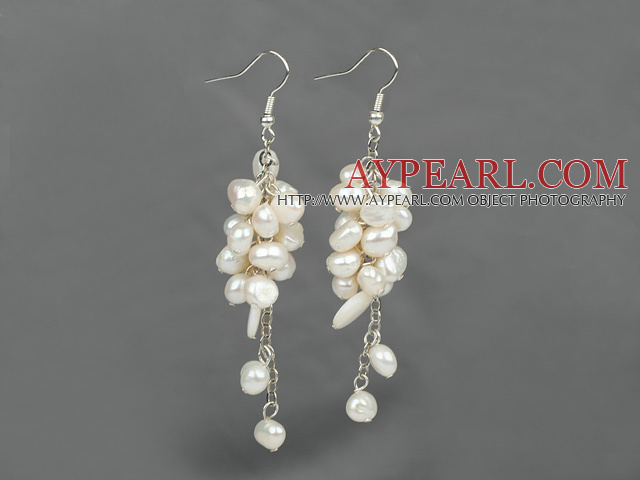 cluster style white pearl and shell earrings
