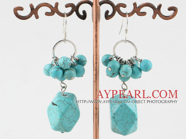 Fashion Round And Irregular Cluster Looped Turquoise Dangle Earrings
