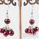 Cute Dyed Red Freshwater Pearl Cluster Loop Dangle Earrings With Fish Hook