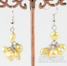 Fashion Dyed Yellow Freshwater Pearl Cluster Loop Earrings With Fish Hook