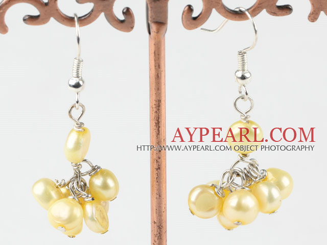 Fashion Dyed Yellow Freshwater Pearl Cluster Loop Earrings With Fish Hook