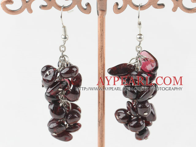 Lovely Cluster Style Garnet Charm Earrings With Fish Hook