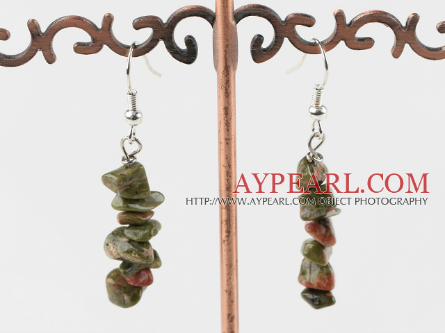 Lovely Layered Green Piebald Stone Dangle Earrings With Fish Hook